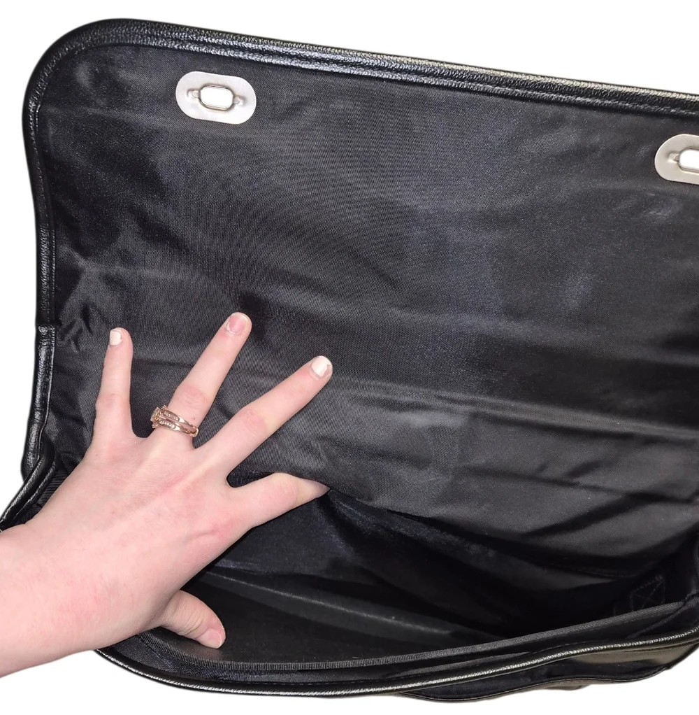 Black Faux Leather Messenger Bag Crossbody Briefcase Style